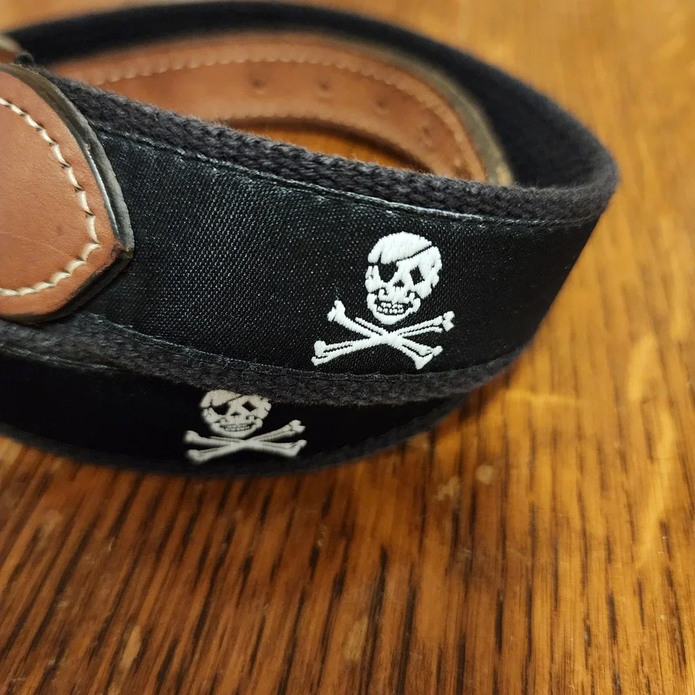 Leather Boys Black Belt 24 Pirate Skull‎ & Crossbones Preppy